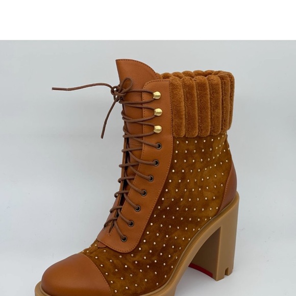 Christian Louboutin DAKITA LUG 70 Studded Spike Suede Boots Heel Booties - Picture 12 of 13